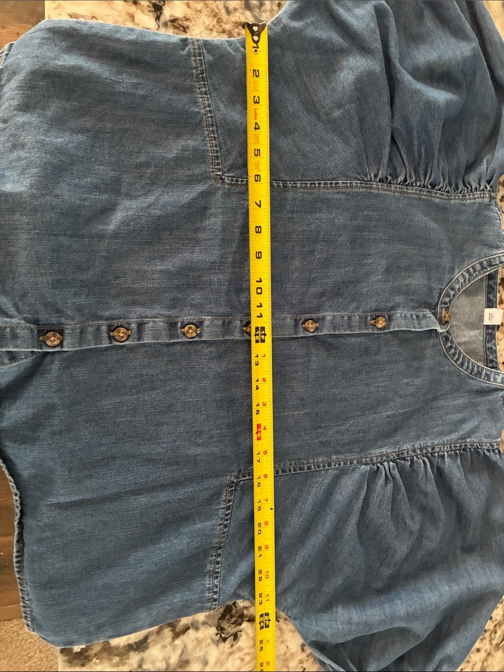 Old Navy Blue Denim Button-Front Puff Sleeve Shirt - 100% cotton - Picture 6 of 6